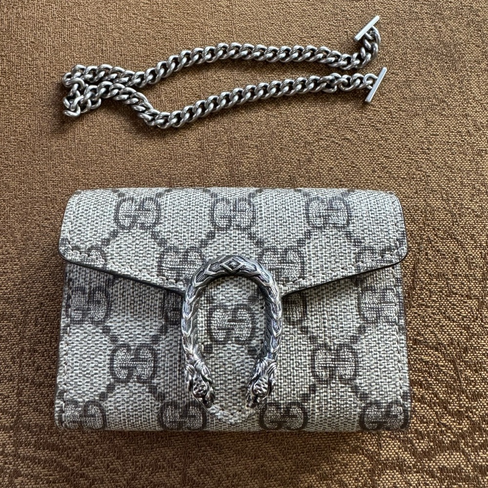 Authentic GUCCI GG Supreme Monogram Dionysus Coin Purse in Taupe - Picture 1 of 8